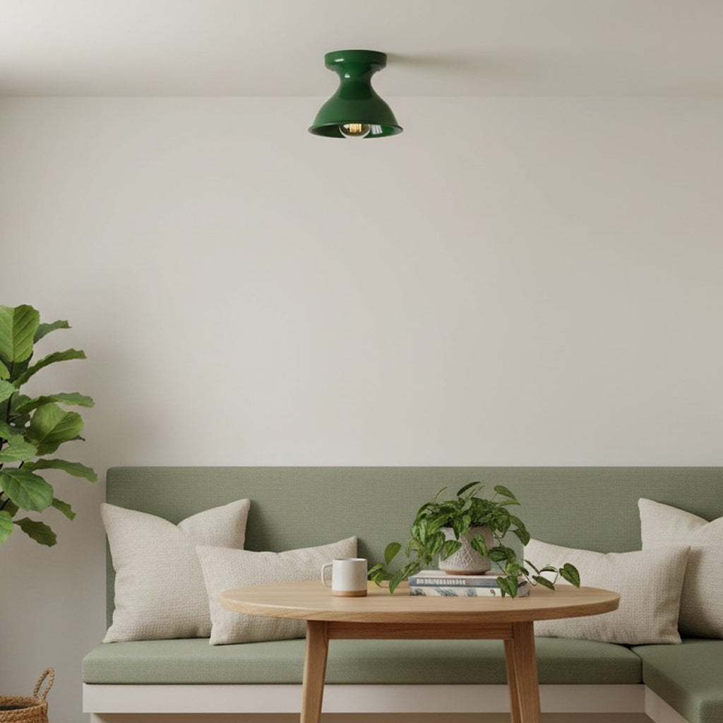 Glazed ceramic flush mount ceiling light close detail view 62
