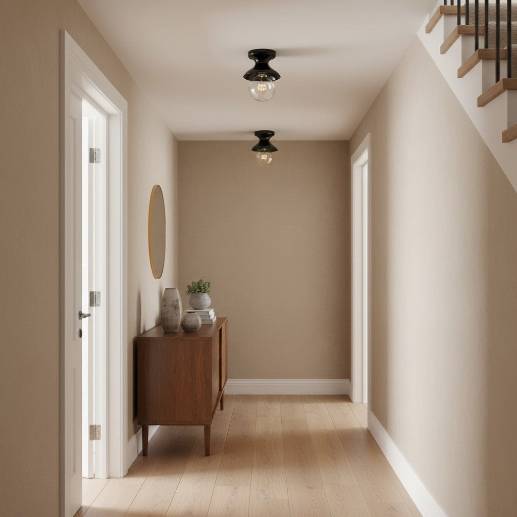 Glazed ceramic flush mount ceiling light close detail view 74