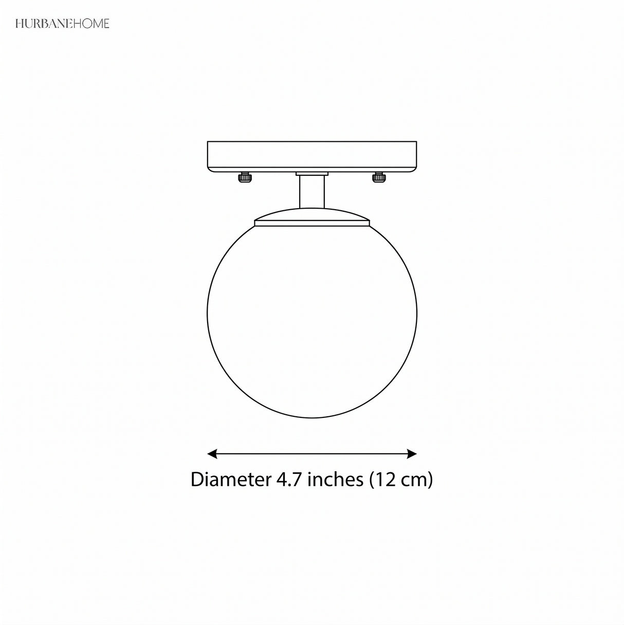 Dimension diagram: glass globe ceiling light, diameter 4.7 inches