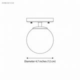Dimension diagram: glass globe ceiling light, diameter 4.7 inches