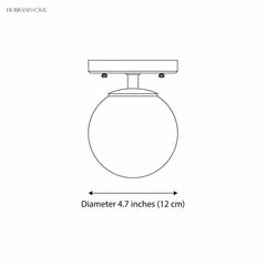 Dimension diagram: glass globe ceiling light, diameter 4.7 inches