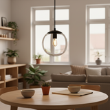 Globe Pendant Light Clear Glass Black Cap E27