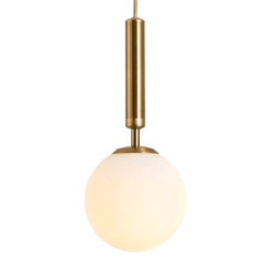 Brass globe pendant with the glass ball lit from within