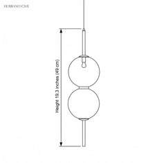Line drawing of the two globe pendant marked 19.3 in in height