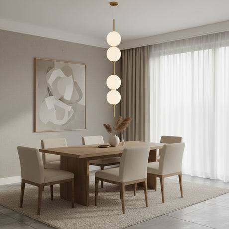 Studio view of the four globe pendant marked 85 cm in height