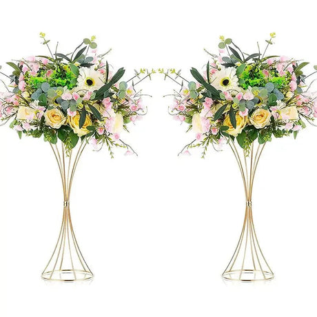 Gold Flower Vase – Iron Wedding Centerpiece Stand Set for Tables - Hurbane Home