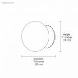 Line drawing of globe sconce, 7.1 inch height by 7.9 inch diameter