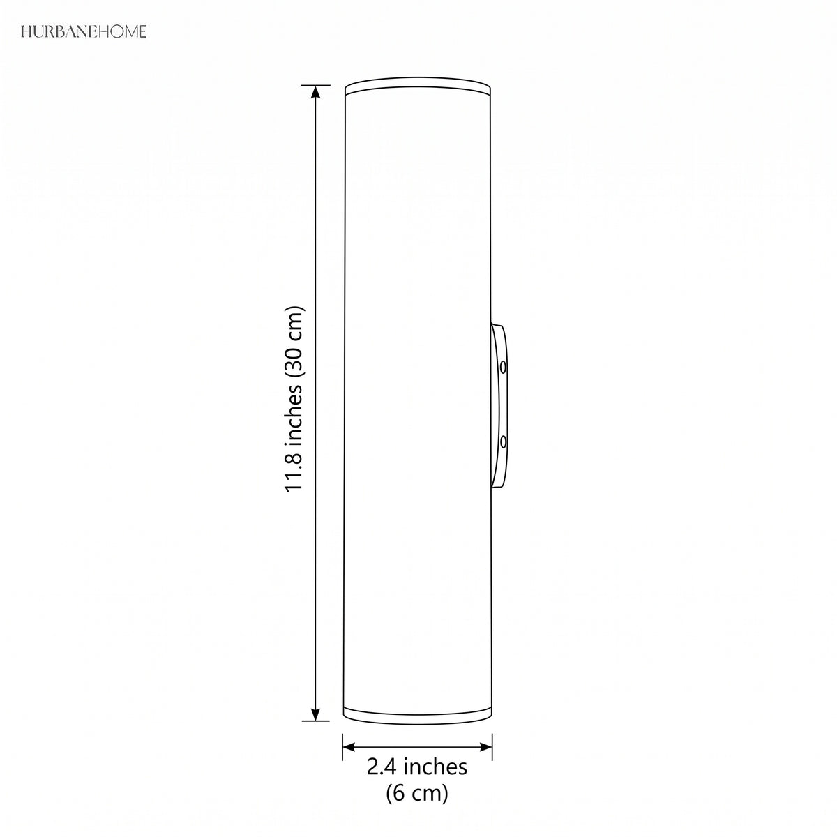 Dimension diagram showing 11.8 inch length and 2.4 inch diameter