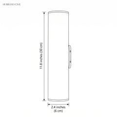 Dimension diagram showing 11.8 inch length and 2.4 inch diameter