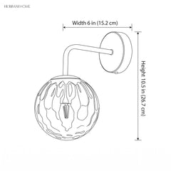 Line drawing of the sconce with width 6 in and height 10.5 in marked