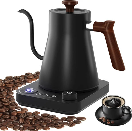 Gooseneck coffee kettle for controlled pour over brewing