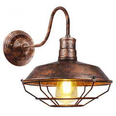 Gooseneck Wall Sconce - Vintage Black Iron Cage Outdoor LED Light Fixture - Hurbane Home
