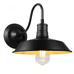Gooseneck Wall Sconce - Vintage Black Iron Cage Outdoor LED Light Fixture - Hurbane Home