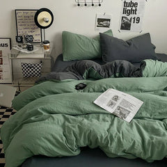 Green Bedding Comforter Set – Solid Color Cotton Bed Sheets with Duvet & Pillowcases - Hurbane Home