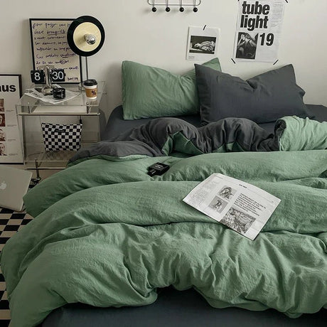 Green Bedding Comforter Set – Solid Color Cotton Bed Sheets with Duvet & Pillowcases - Hurbane Home