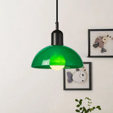 Green shade bowl pendant light with a coloured metal cap swatch