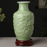 Green Ceramic Vase - Hand Painted Zen Tabletop Flower Arrangement - Hurbane Home
