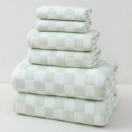 Turkish Towels – 6-Piece 100% Cotton Checkerboard Bath Towel Set.
