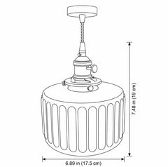 Line drawing showing diameter and height for both glass shade sizes