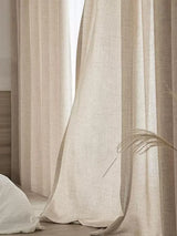 Grommet white semi sheer curtains styled in Japanese bedroom