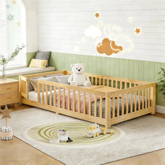 Ground Floor Bed - Montessori Twin House Frame with Rails for Kids - Kids Twin Bed Frame - Hurbane Home