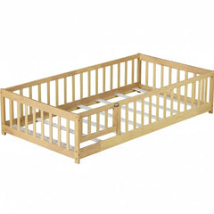 Ground Floor Bed - Montessori Twin House Frame with Rails for Kids - Kids Twin Bed Frame - Hurbane Home