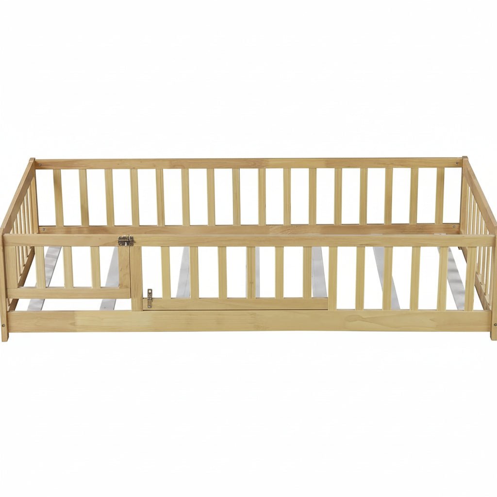 Ground Floor Bed - Montessori Twin House Frame with Rails for Kids - Kids Twin Bed Frame - Hurbane Home