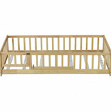 Ground Floor Bed - Montessori Twin House Frame with Rails for Kids - Kids Twin Bed Frame - Hurbane Home