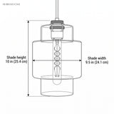 Line drawing of the pendant with shade height 10 in and width 9.5 in