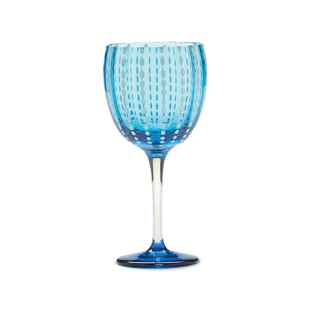 Hand blown glass wine goblets with dotted design