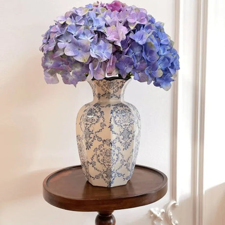 Hand Painted Ceramic Vase – Blue and White Porcelain Decorative Accent - Hurbane Home