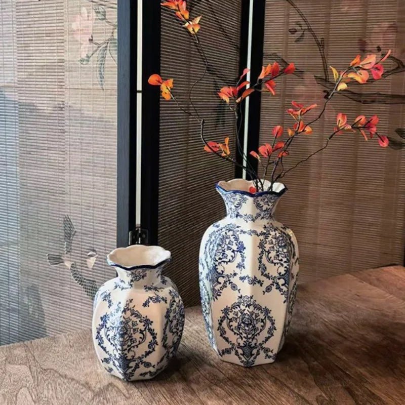 Hand Painted Ceramic Vase – Blue and White Porcelain Decorative Accent - Hurbane Home