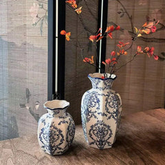 Hand Painted Ceramic Vase – Blue and White Porcelain Decorative Accent - Hurbane Home