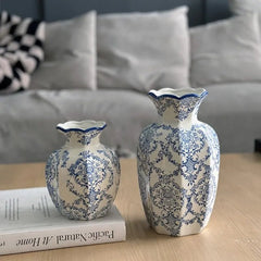 Hand Painted Ceramic Vase – Blue and White Porcelain Decorative Accent - Hurbane Home