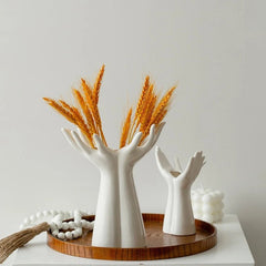 Hand Shaped Flower Vase – Porcelain Palm Tabletop Ceramic Holder - Hurbane Home