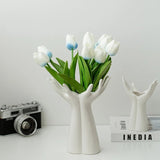 Hand Shaped Flower Vase – Porcelain Palm Tabletop Ceramic Holder - Hurbane Home