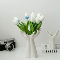 Hand Shaped Flower Vase – Porcelain Palm Tabletop Ceramic Holder - Hurbane Home
