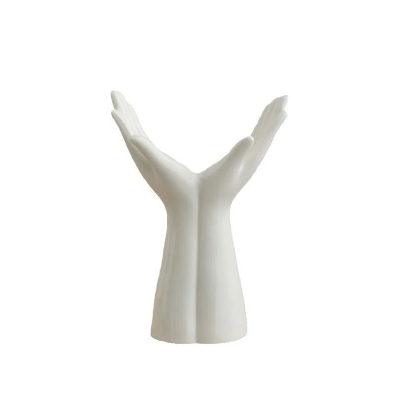 Hand Shaped Flower Vase – Porcelain Palm Tabletop Ceramic Holder - Hurbane Home