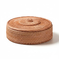 Hand Woven Wicker Baskets - Large Round Storage Solution with Lid, Decorative Hamper - Wooven Storage Baskets - Hurbane Home