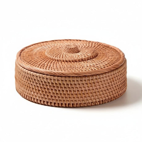 Hand Woven Wicker Baskets - Large Round Storage Solution with Lid, Decorative Hamper - Wooven Storage Baskets - Hurbane Home