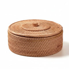 Hand Woven Wicker Baskets - Large Round Storage Solution with Lid, Decorative Hamper - Wooven Storage Baskets - Hurbane Home