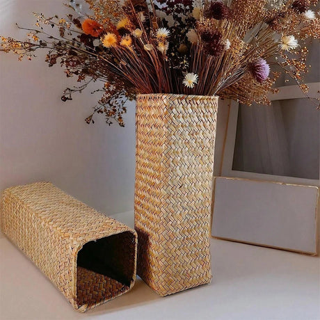 Handmade Flower Vase – Rustic Wicker Woven Basket Decor for Home - Hurbane Home