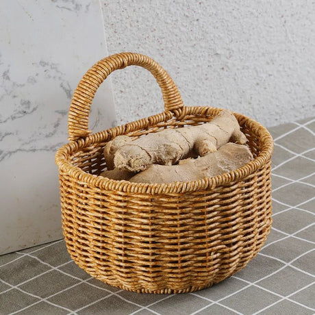 Hanging Food Baskets - Space - Saving Wall - Mounted Woven Storage for Kitchen Essentials - Wooven Storage Baskets - Hurbane Home