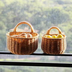 Hanging Food Baskets - Space - Saving Wall - Mounted Woven Storage for Kitchen Essentials - Wooven Storage Baskets - Hurbane Home