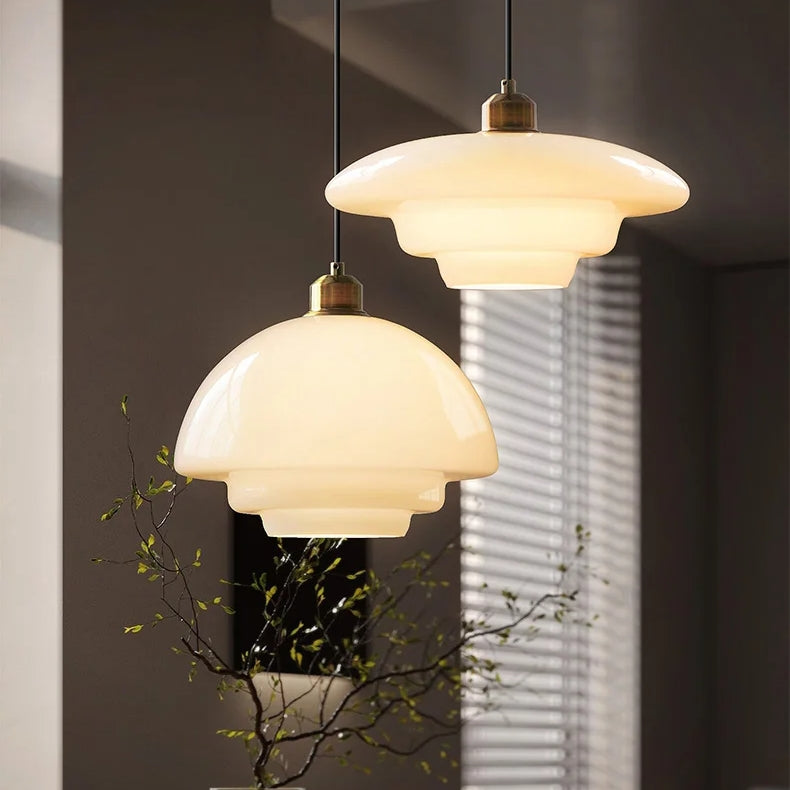 Hanna Art Deco Glass Pendant Light Modern Creamy Style Hanging Lamp