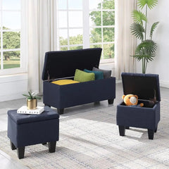 Hinged Ottoman Storage Box with Cushion - Bedroom Organizer Bench Set - Bedroom Storage Bench - Hurbane Home