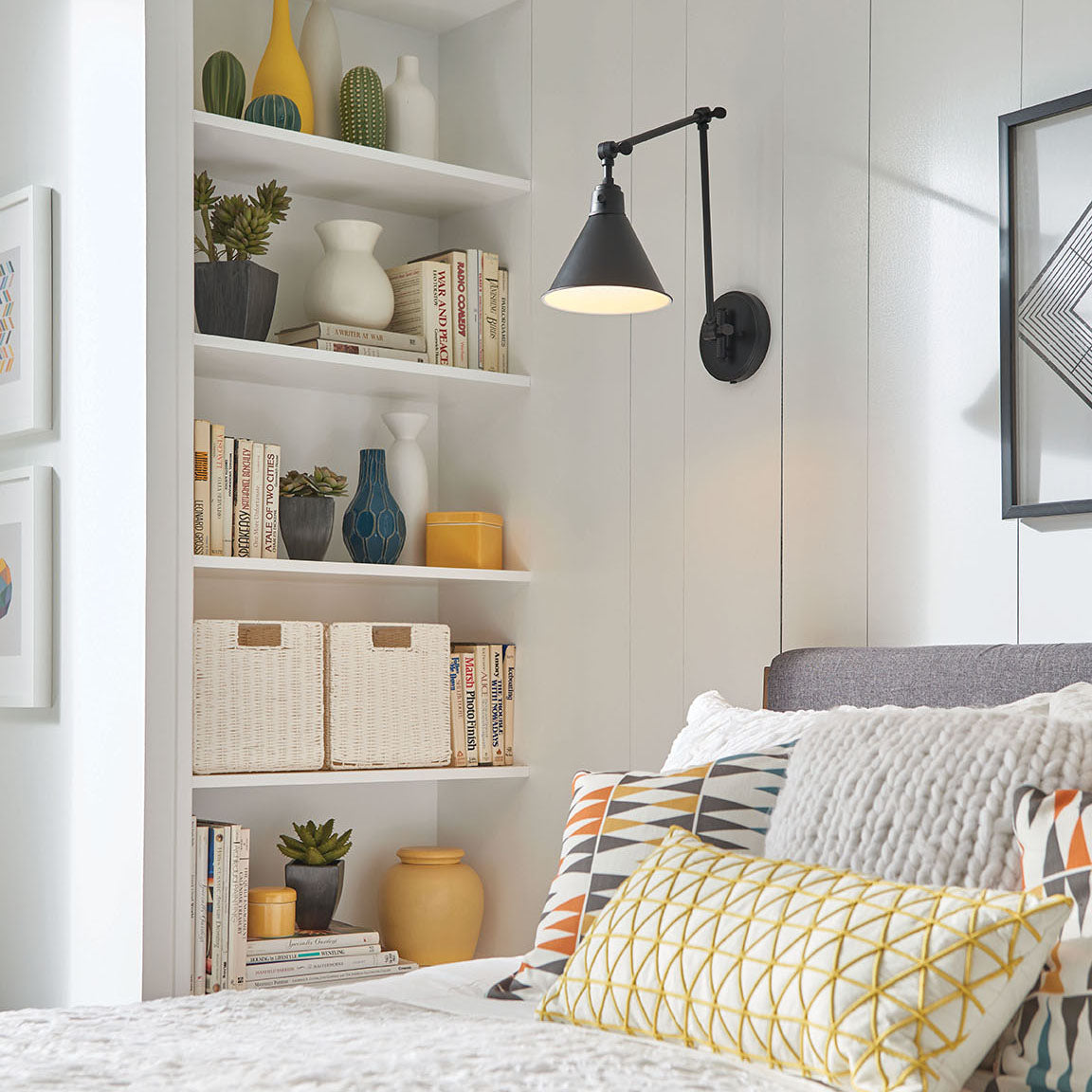 Adjustable Swing-Arm Wall Sconce with Conical Metal Shade, UL Listed