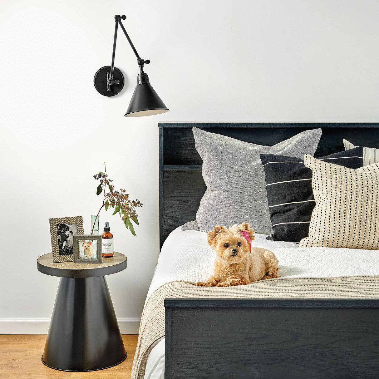 Adjustable Swing-Arm Wall Sconce with Conical Metal Shade, UL Listed