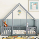 House Shaped Floor Bed - Safe Kids Twin Bed Frame with Guard Rail - Kids Twin Bed Frame - Hurbane Home