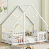 House Shaped Floor Bed - Safe Kids Twin Bed Frame with Guard Rail - Kids Twin Bed Frame - Hurbane Home